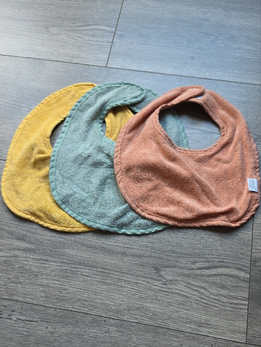 3/$6 Soft Terry Bibs Pack in Yellow, Green, Peach- Gentle Absorbent Feeding Bibs